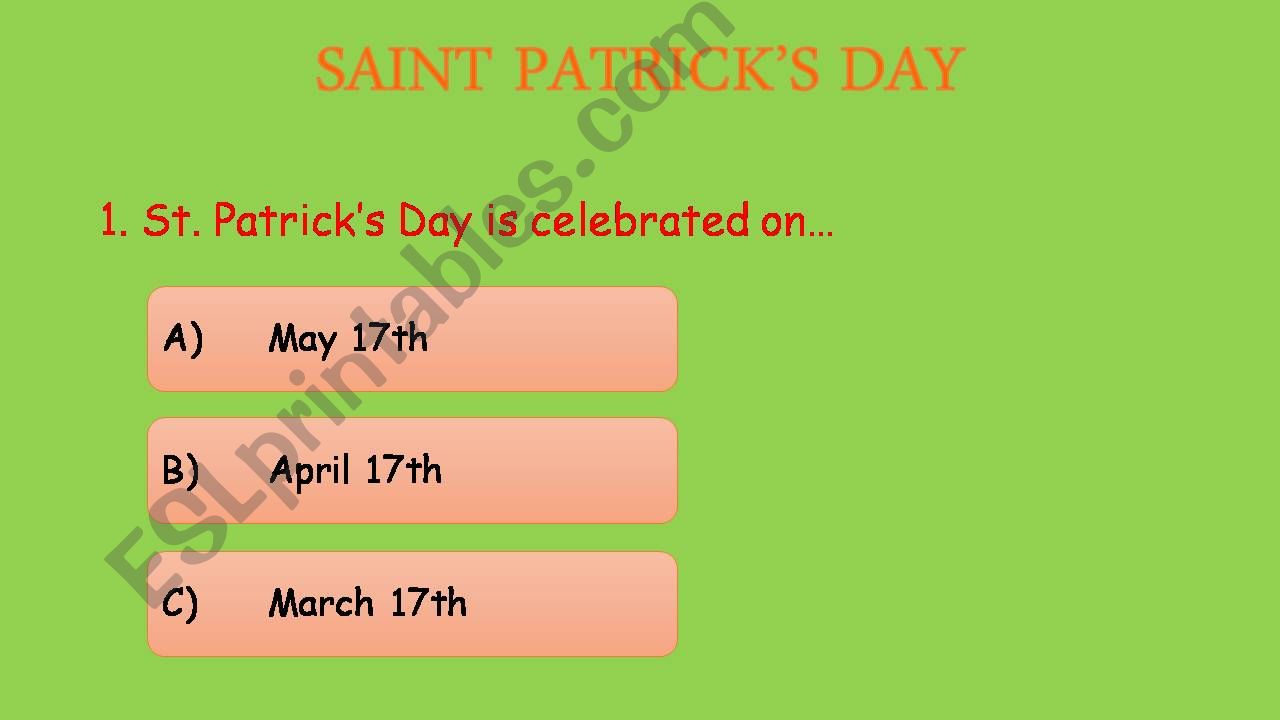 SAINT PATRICKS DAY - MULTIPLE CHOICE GAME