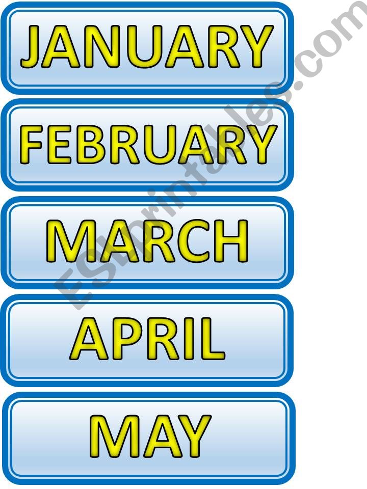 months of the year for poster or flashcards