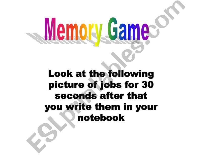 Jobs - memory game powerpoint
