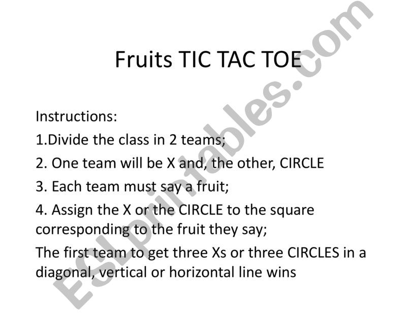 Fruits Tic Tac Toe powerpoint