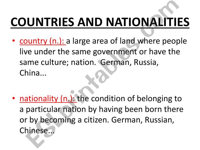 Countries and Nationalities Powerpoint