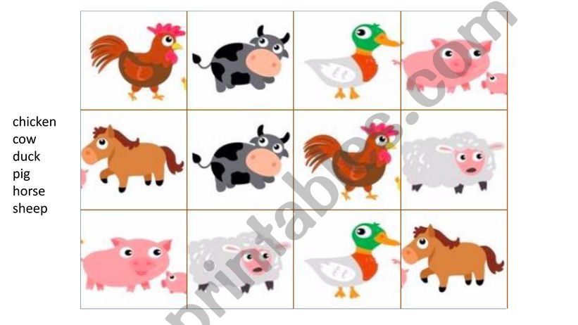 Farm animal memory game powerpoint