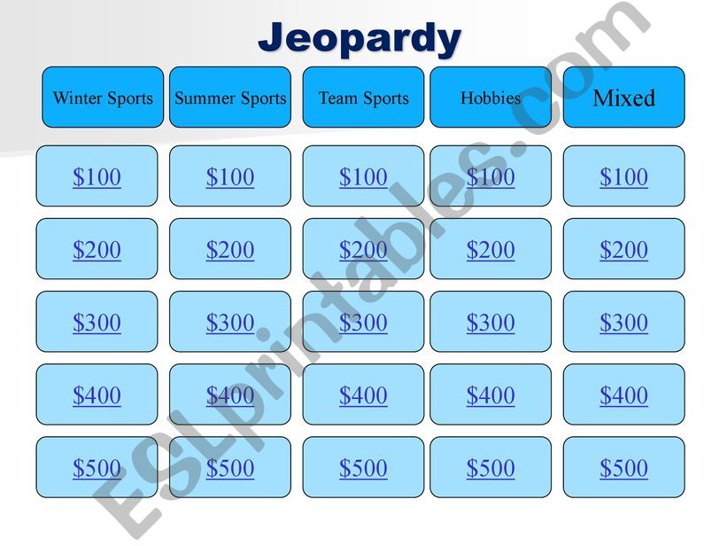 Sports and Hobbies Jeopardy Game
