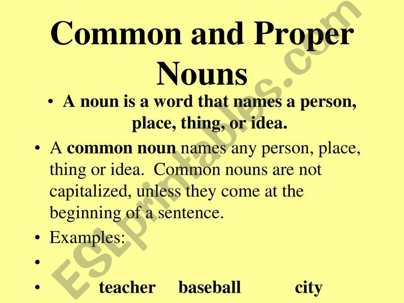 Lesson about common and proper nouns