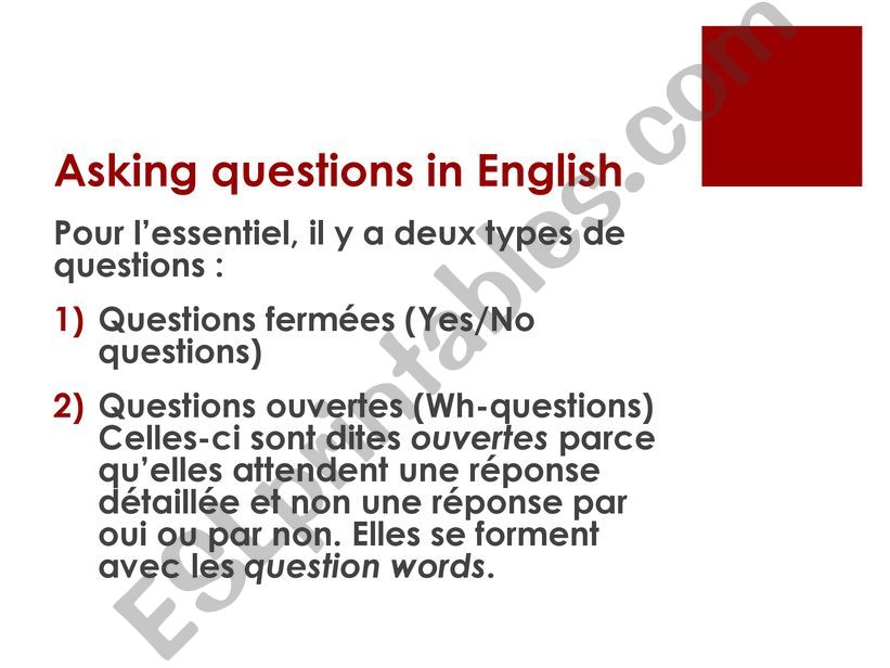Asking questions in English - lesson + speaking exercise