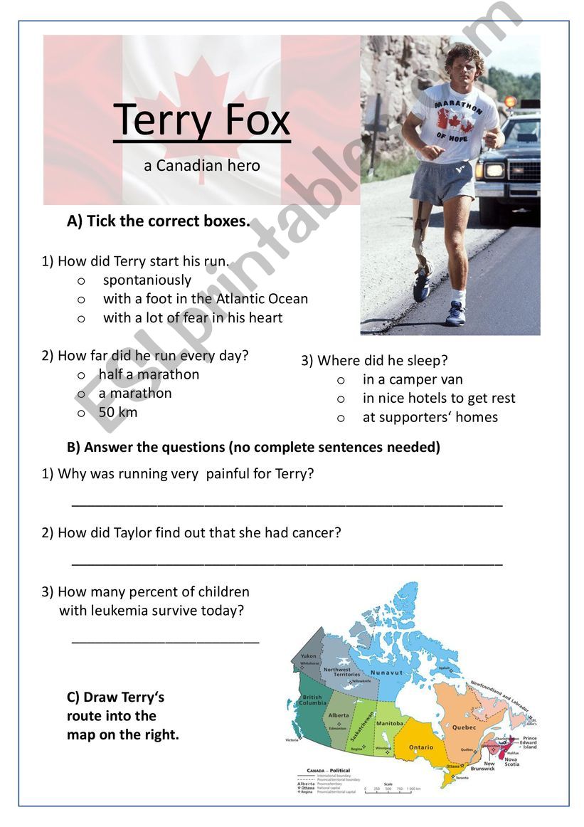 Terry Fox - Worksheet - Canadian Hero
