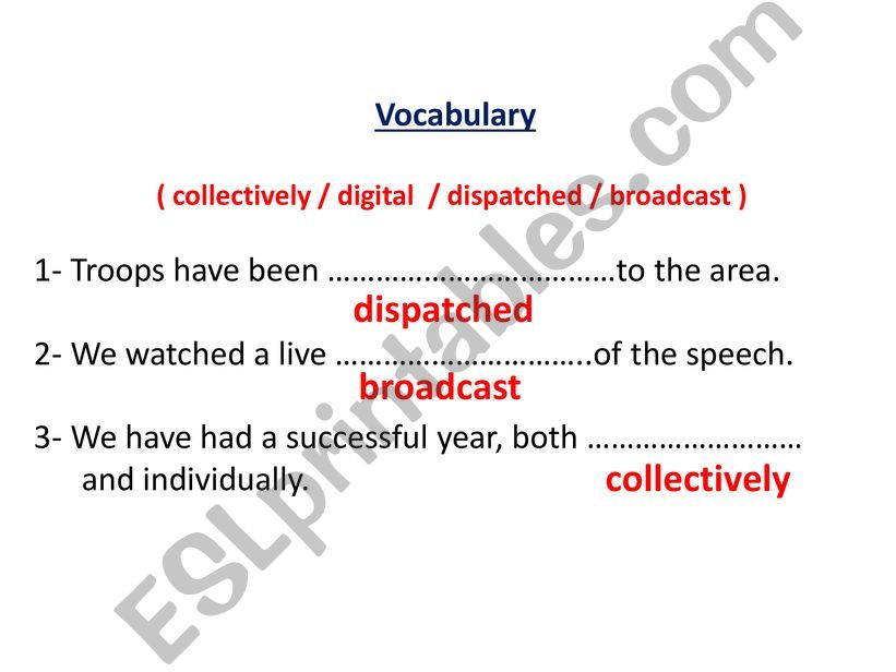 Vocabulary and answering  questions