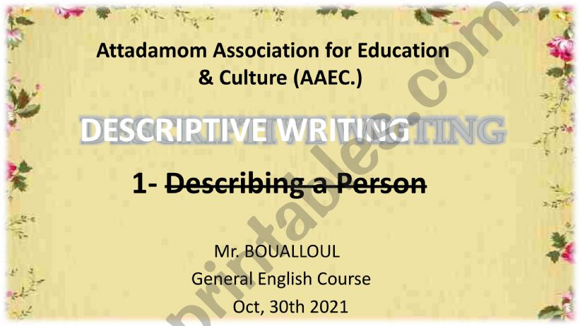 Writing a descriptive paragraph (ppt lesson) 