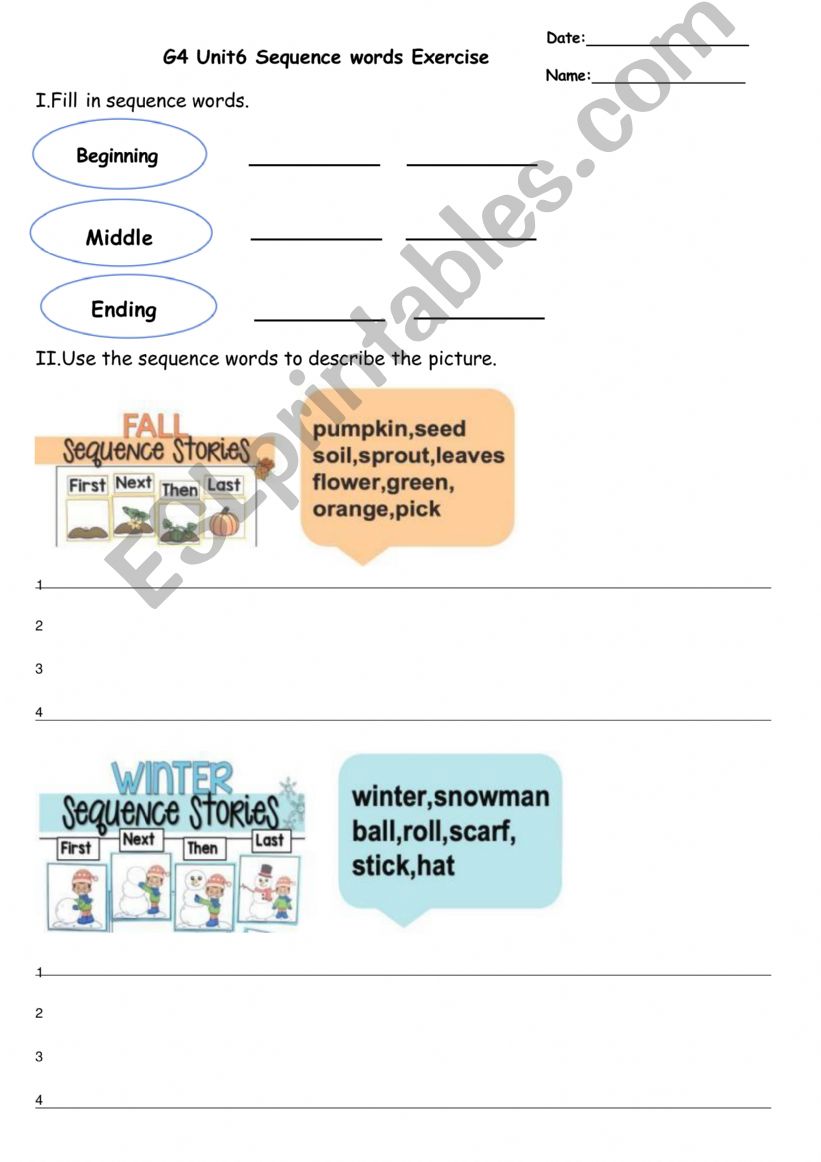 Sequence words worksheet powerpoint