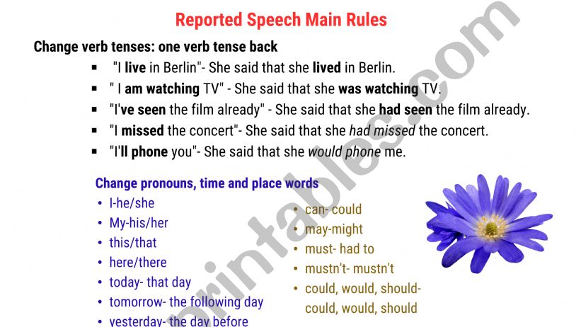 Reported Speech main rules powerpoint