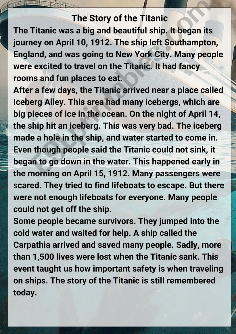 reading activity pack for titanic