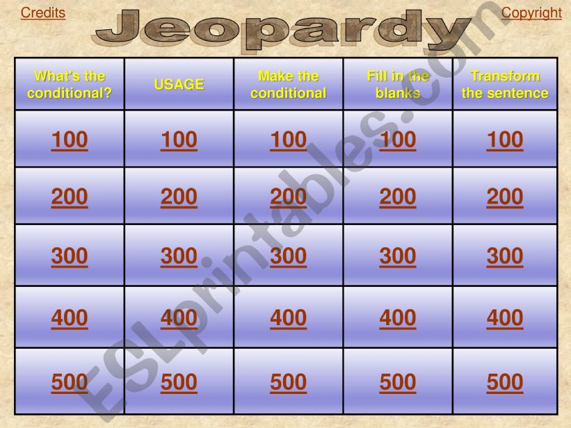 ESL English PowerPoints CONDITIONALS JEOPARDY