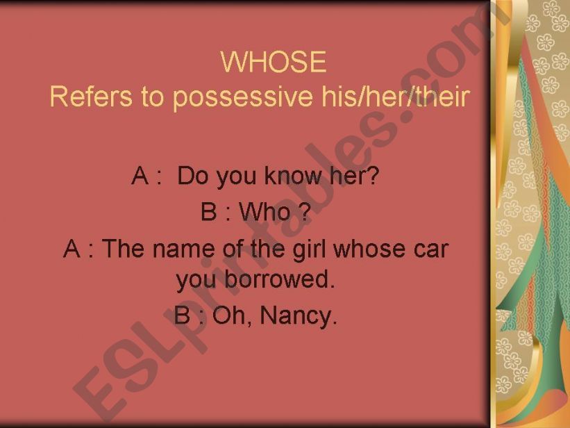 Whose in Relative Pronoun powerpoint