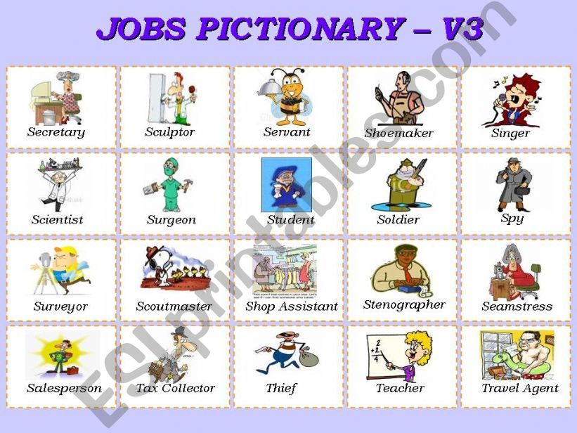 JOBS PICTIONARY - 3 of 4 powerpoint