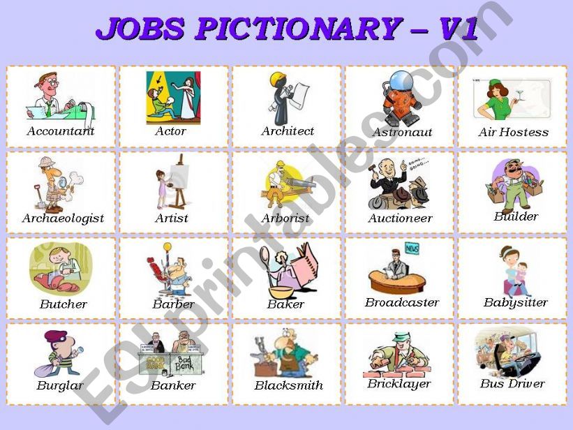 JOBS PICTIONARY - 1 of 4 powerpoint