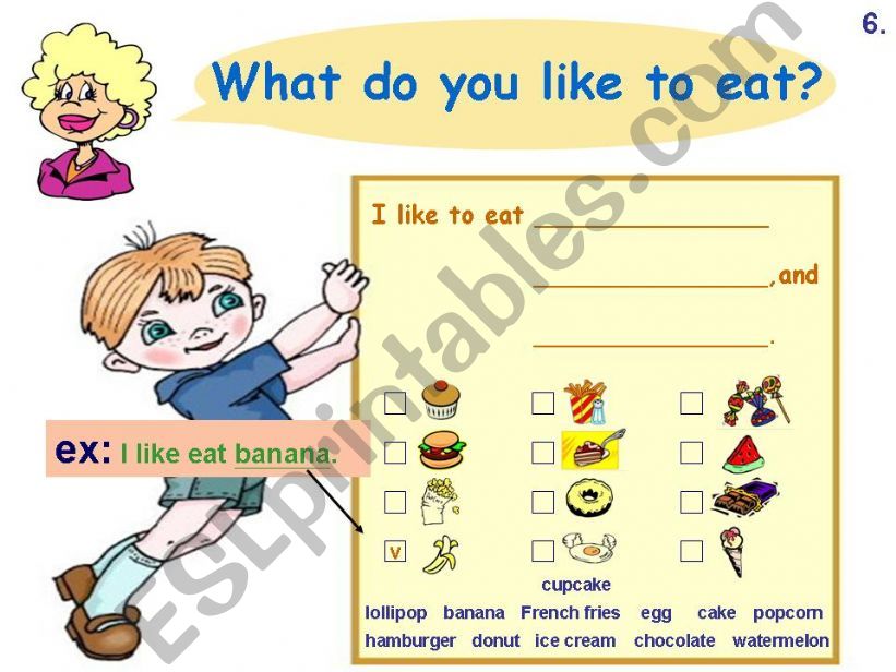 Sentence practice-- what do you like to eat?