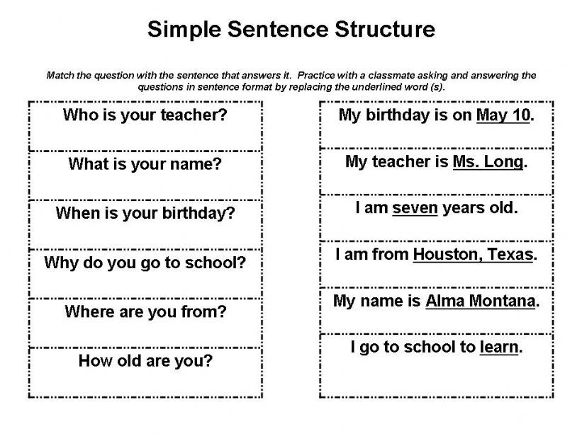 ESL English PowerPoints Simple Sentence Structure