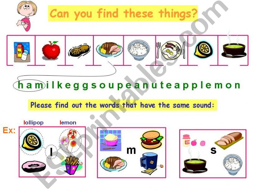 Practice for food vocabulary and Phonics
