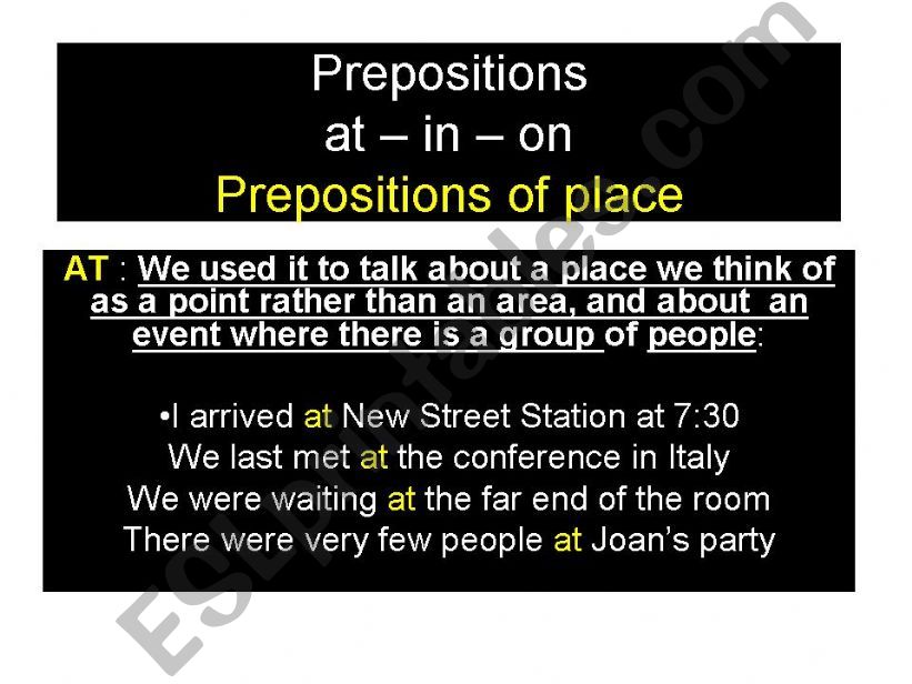 PREPOSITION OF PLACE AND TIME powerpoint