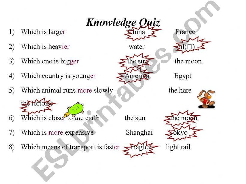knowledge quiz of comparison powerpoint
