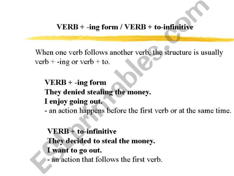 verb+Infinitive or verb+ -ing powerpoint