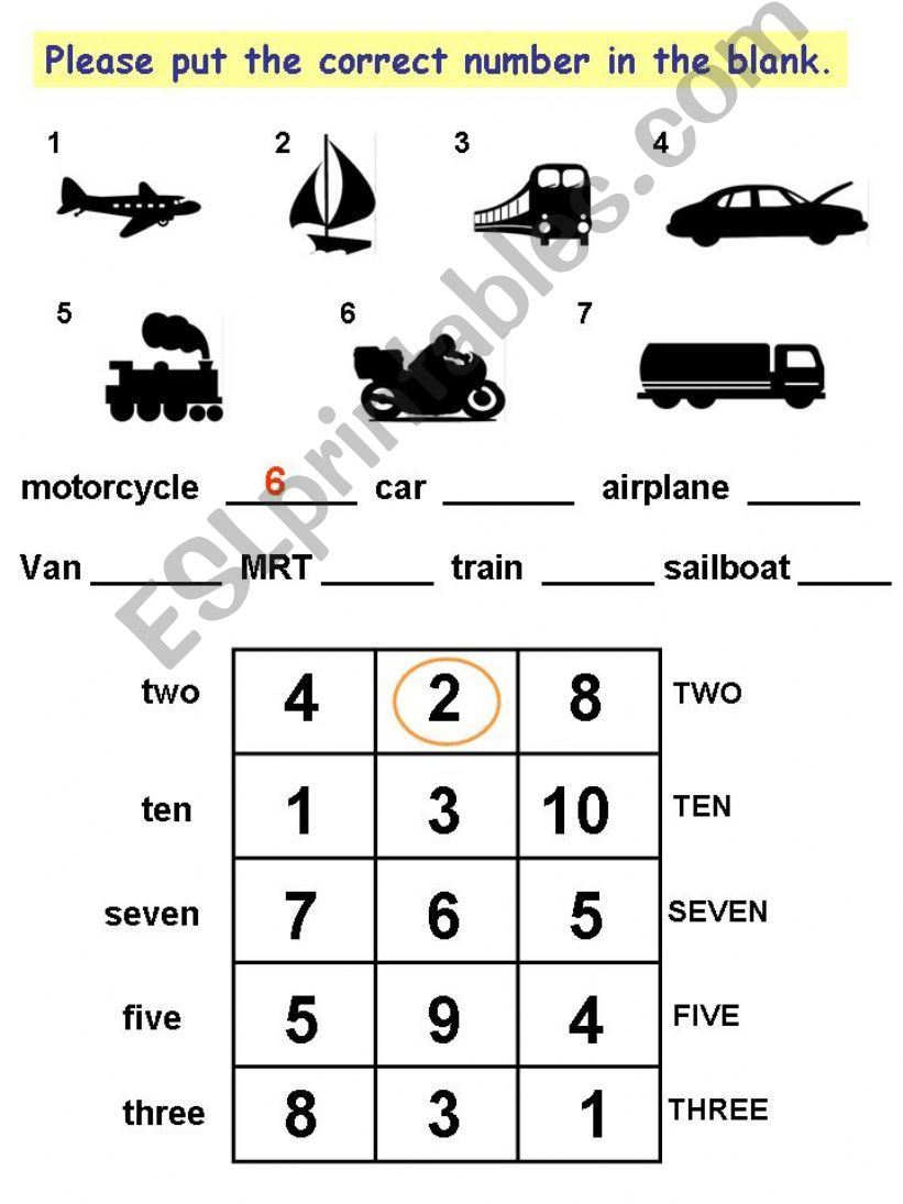 Transport & Numbers Vocabulary 