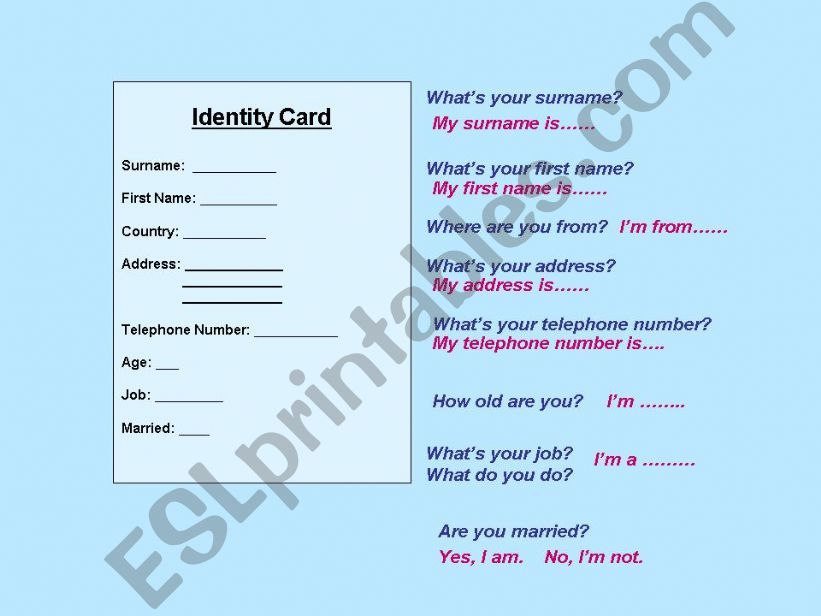 personal details and identitiy card