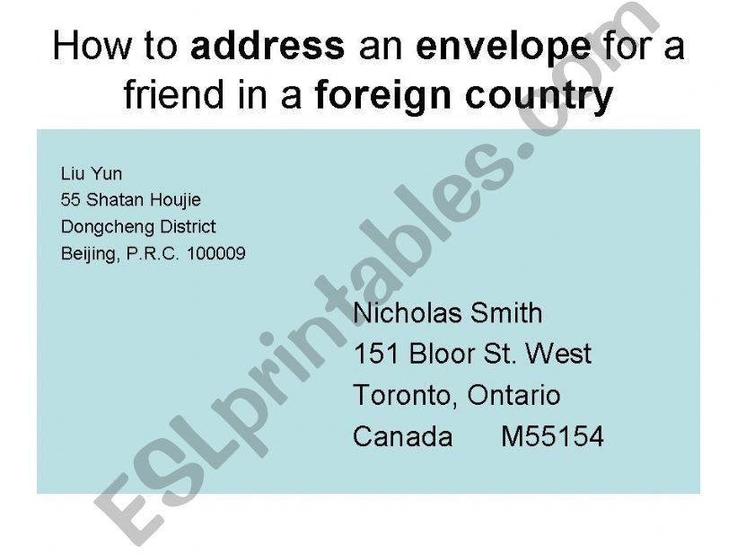 Addressing an envelope to a foreign country