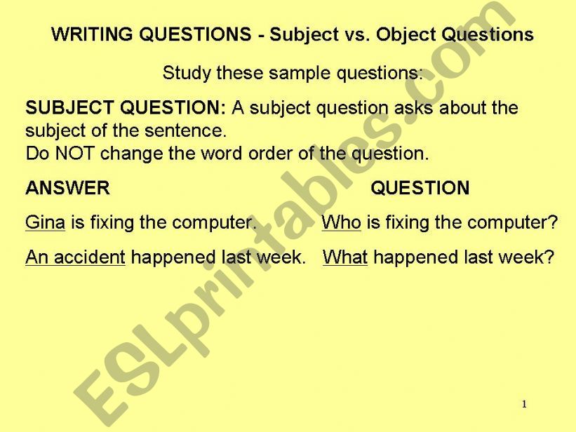 subject questions powerpoint