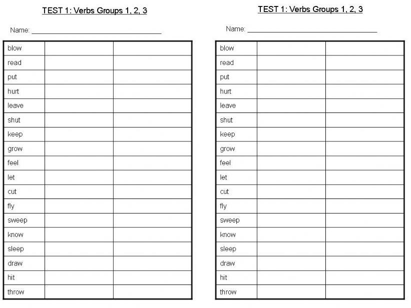 Irregular Verbs Tests powerpoint