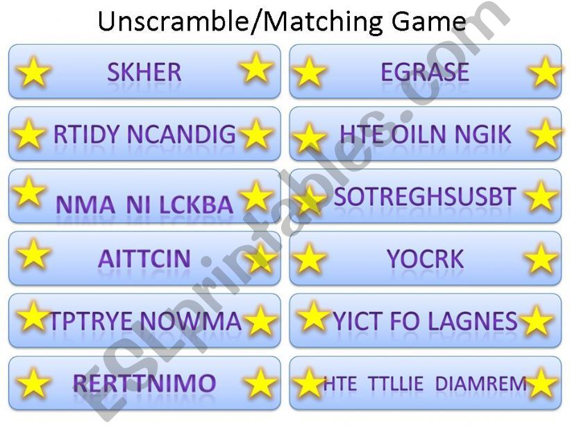 Movies Unscramble & Matching GAME