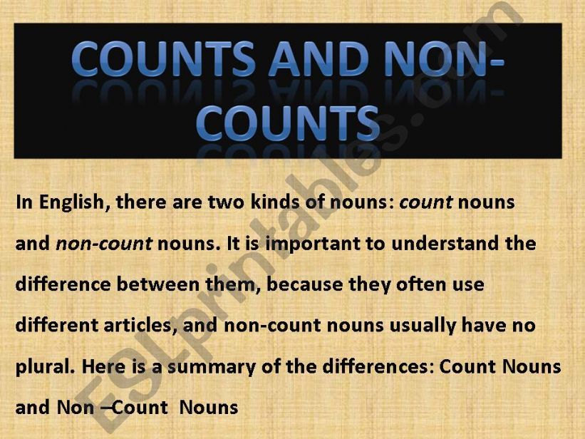 Counts and non-counts nouns powerpoint