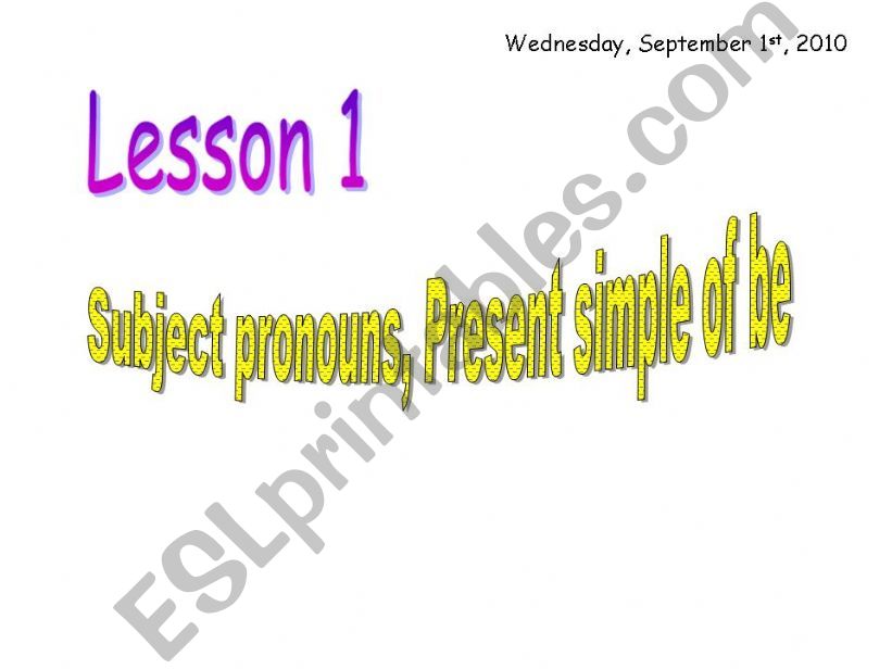 subject pronouns, present simple of be