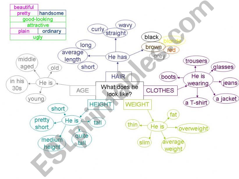 Describing People Mind Map powerpoint