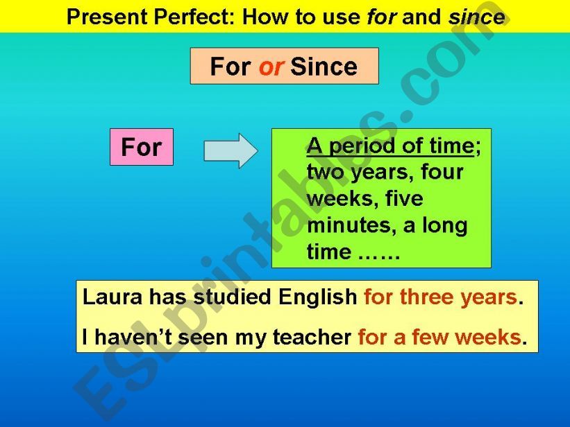 Present perfect with for and since