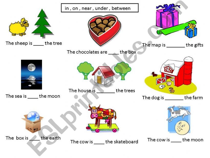 English prepositions - in, on, under, near