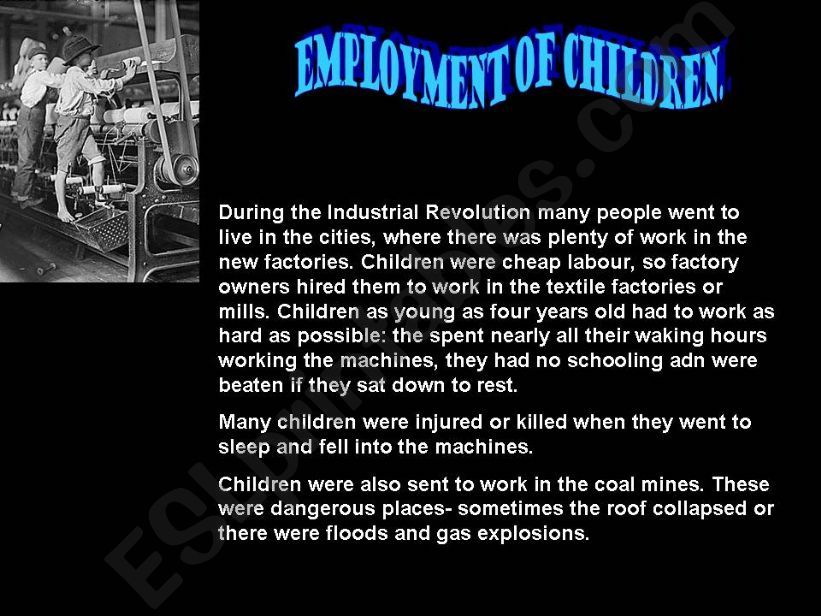 EMPLOYMENT OF CHILDREN IN THE 19TH CENTURY