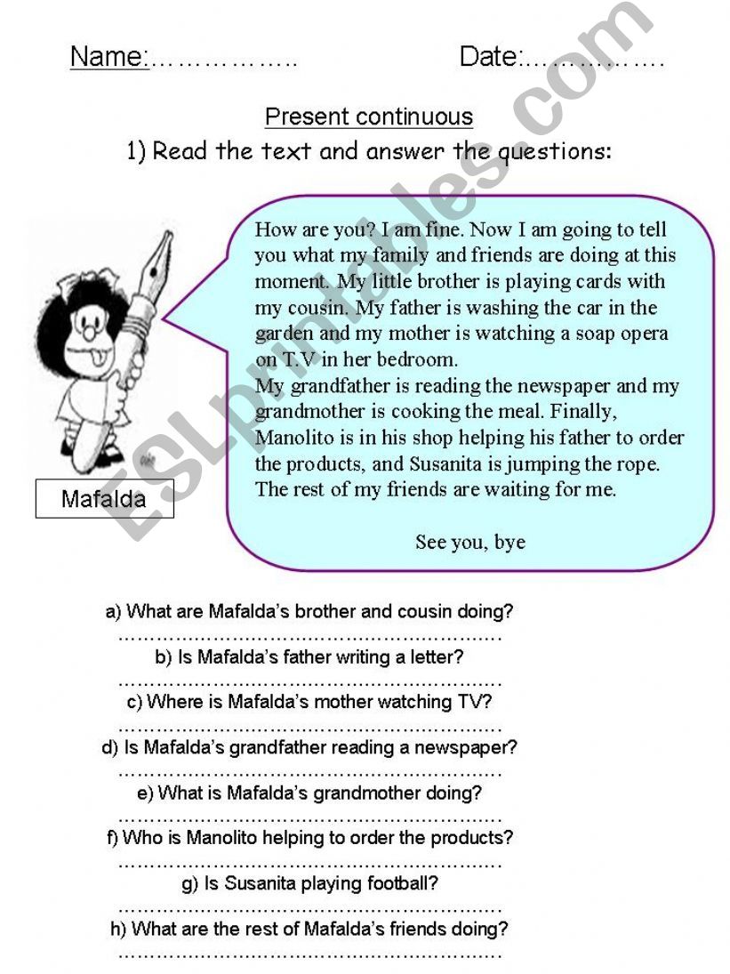 What is Mafalda doing now? powerpoint