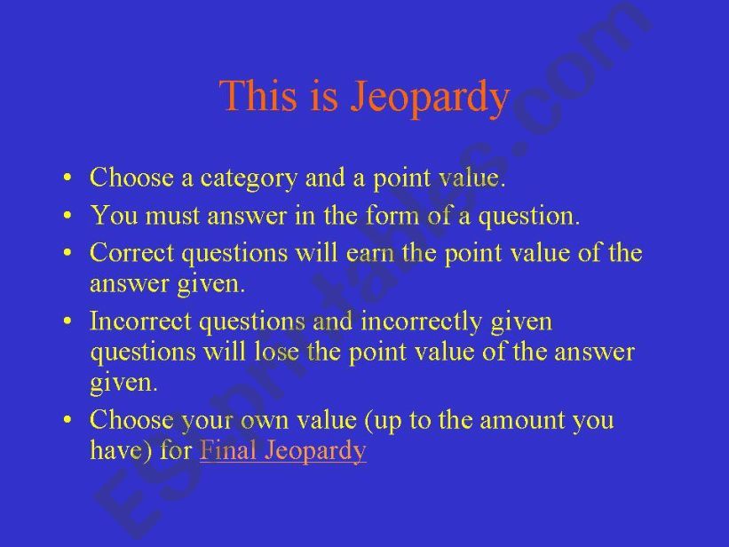 Grammar Jeopardy powerpoint