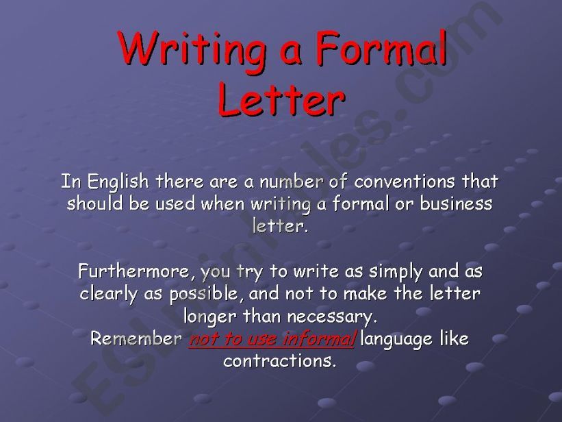 Writing a formal letter powerpoint