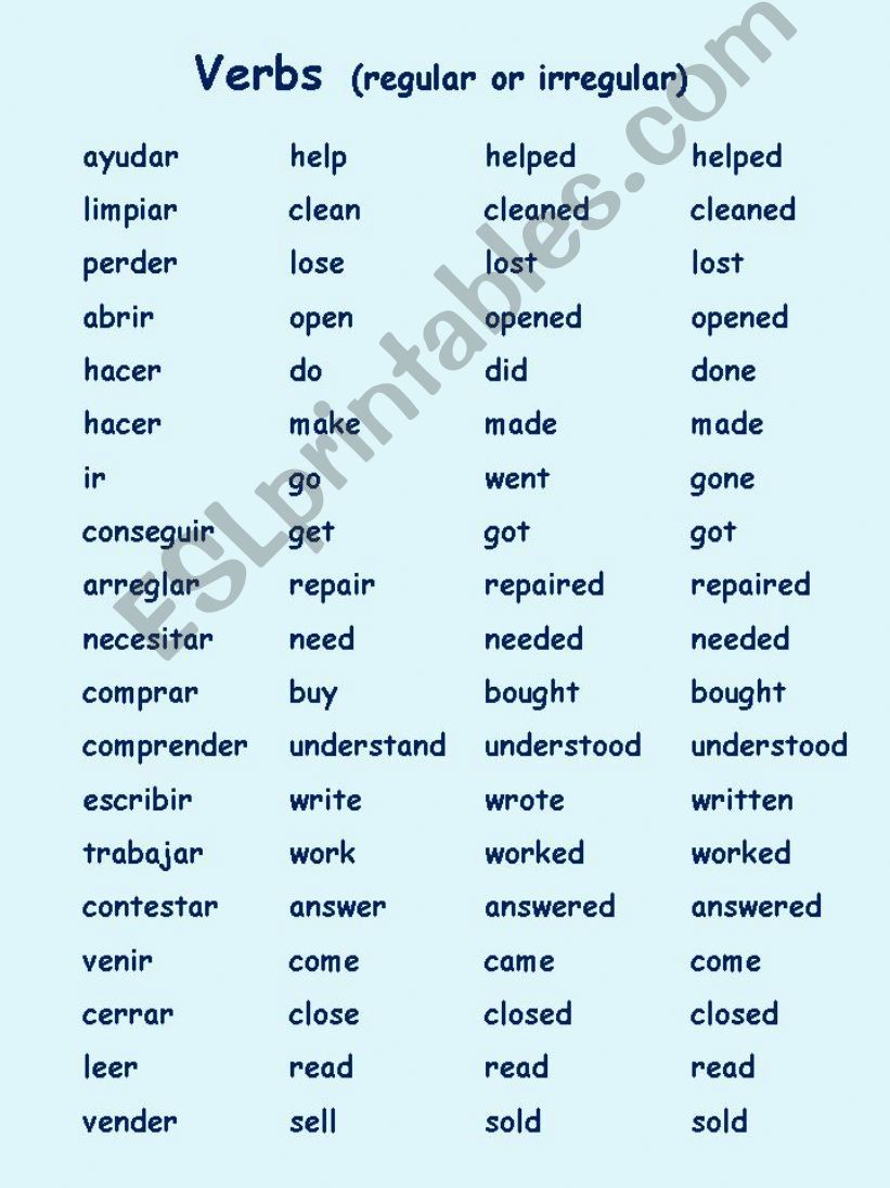 Verbs (regular or irregular) powerpoint