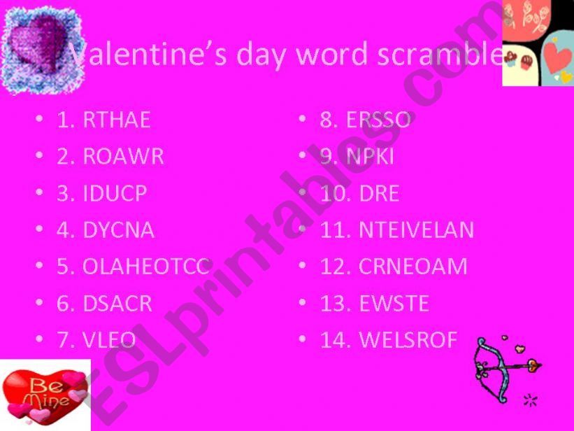Valentines day word scramble powerpoint