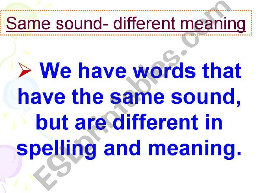 ESL English PowerPoints Same Sound Different Meaning