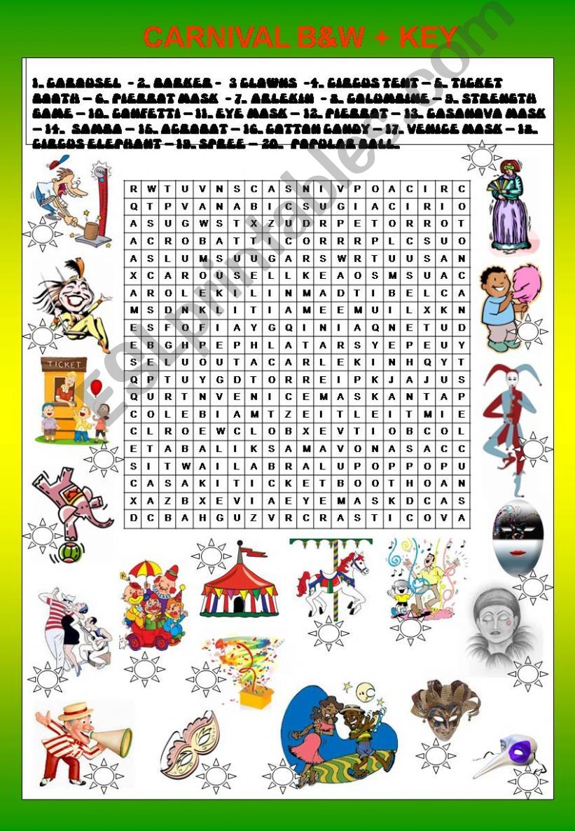 CARNIVAL - WORDSEARCH - ACTIVITIES