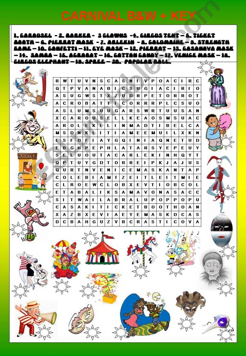 ESL English PowerPoints CARNIVAL WORDSEARCH ACTIVITIES