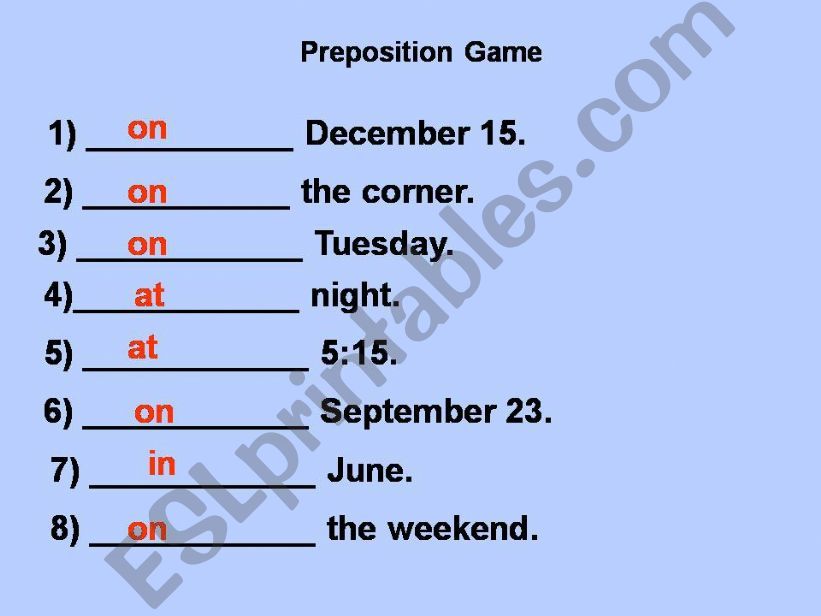 Preposition game powerpoint
