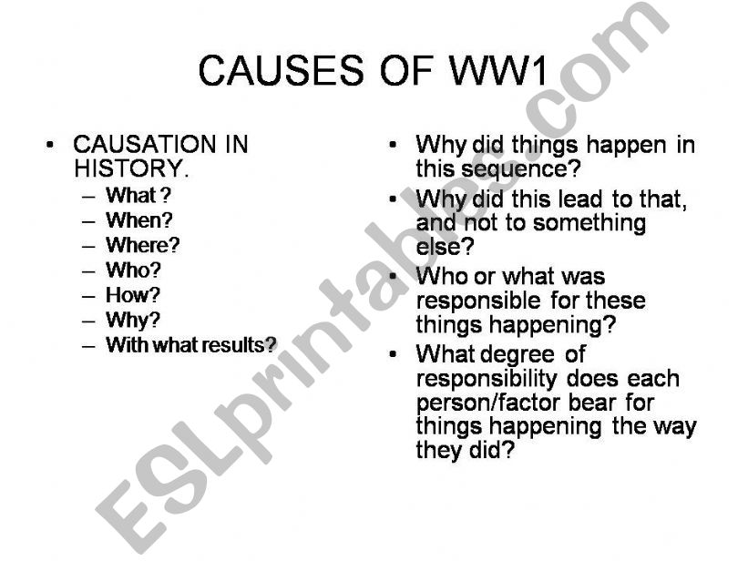 Causes of Wolrd War One powerpoint