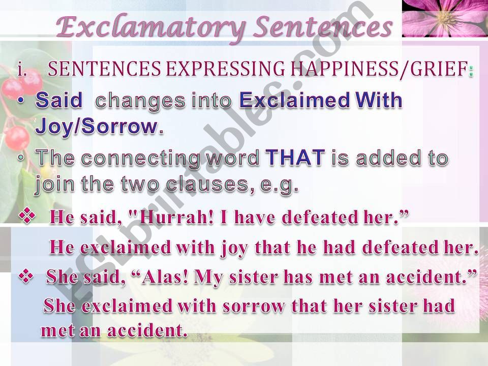 Reported Speech Exclamatory Sentences Exercises INSTALL 