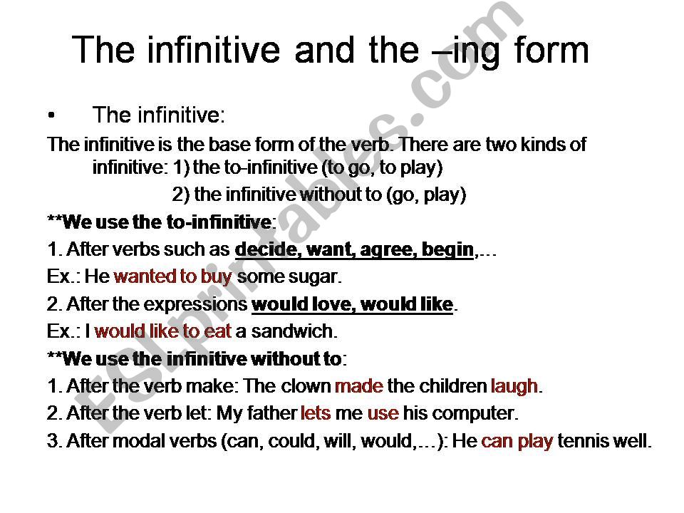 Esl English Powerpoints Infinitive And Ing Form