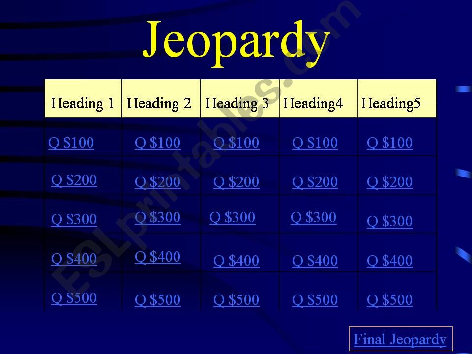 ESL English PowerPoints Jeopardy Subject Verb Agreement